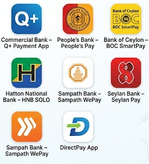 Supported LankaPay apps: Q+, People's Pay, BOC SmartPay, HNB SOLO, Sampath WePay, Seylan Pay, DirectPay